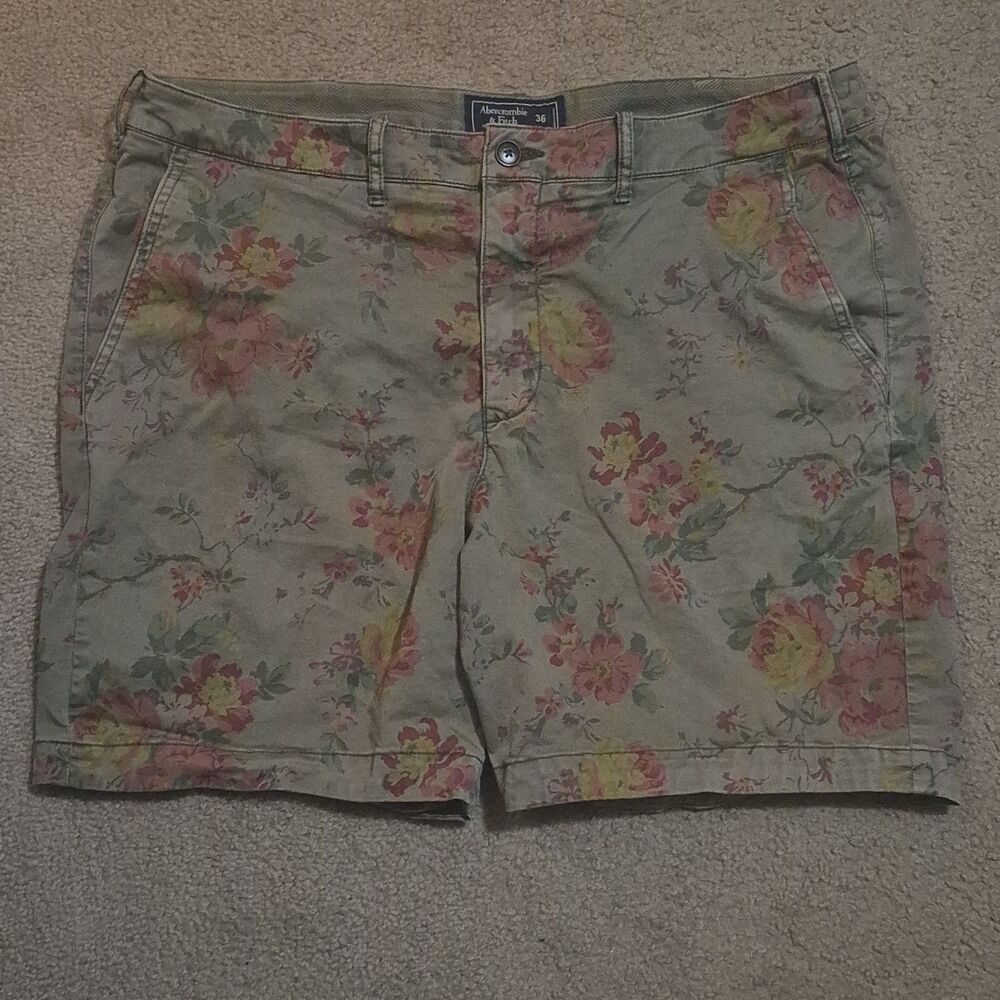 Abercrombie Fitch Men's Chino Floral AOP Stretch Shorts Size 36 Casual Preppy